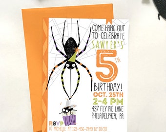 Spider Birthday Invitation, Kids Halloween Invitation, DIY Digital Invitation, Spooky Spider Party