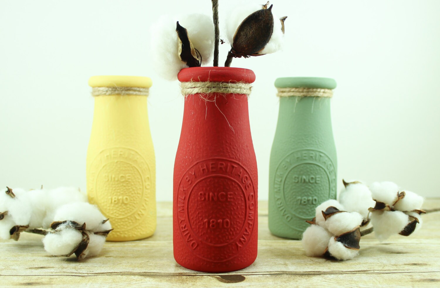 Rustic Wedding Decor Milk Bottle Vase Set Green Yellow Red
