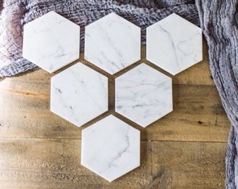 SALE // Six Marble Coasters // Hexagon Marble Coasters // Set of 6 //geometric coasters // geometric wedding favors