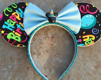 Pink or Blue Happy Birthday Minnie Ears! Mickey Ears headband, celebration ears, celebrate mickey ears, birthday minnie ears, birthday