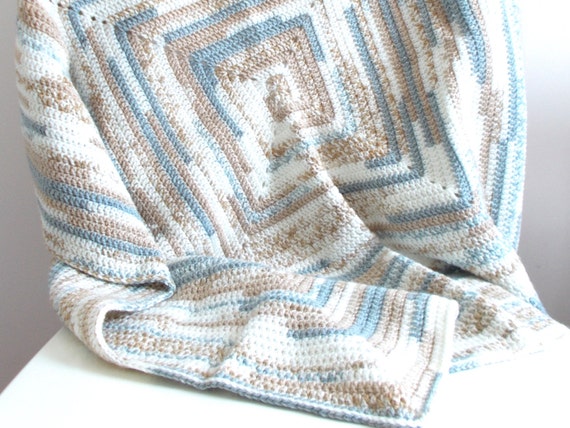 Cream Grey and Beige Crochet Blanket