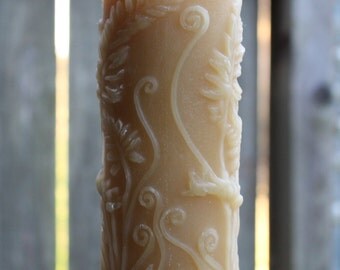 Hand Poured 100% Pure Beeswax Pillar Candles with Beautiful and Intricate Design All Natural Honey Aroma Clean Burning Hemp Wick Candles