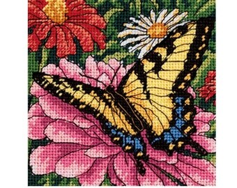 Needlepoint Kit - Dimensions - Mini Kits - 5" x 5" - Butterfly On Zinnia - Flowers - #07232
