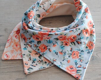 Bandana Bib Girl-Baby Bib-Baby Girl Bibs Set-Terry Cloth Bib-Drool Bib-Organic Bandana Bib-Peach and Blue Bandana Bibs-Set of 3 Girl Bibs
