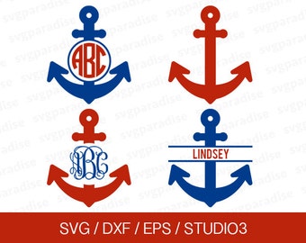 Anchor SVG, Anchor Monogram SVG, Anchor Cuttable Frame SVG, Svg, Eps, Dxf, Studio3 use with Cricut & Silhouette