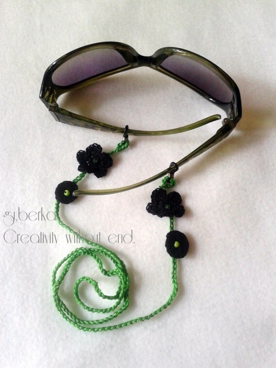 Eyeglass ChainCrochet Eyeglasses CordBlack Flower Crochet