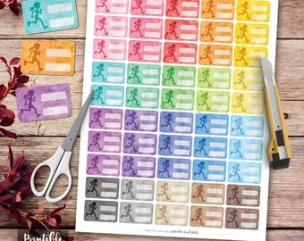 Running Tracker Printable Planner Stickers, Watercolor Running Stickers, Functional Planner Stickers, Erin Condren Planner Stickers
