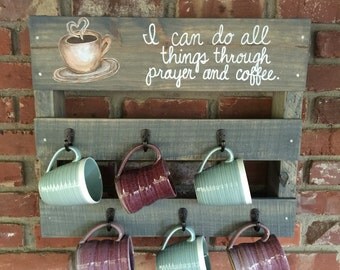 Customized Coffee Mug Rack, Personalized Coffee Cup Rack, Rustic Coffee Rack, Coffee Rack, Coffee Mug Rack, Coffee Cup Holder, Cup Rack