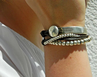 Wrap Boho bracelet,wrap bracelet,leather wrap bracelet,beaded wrap bracelet,leather bracelet, silver plated,beaded bracelet,PC010