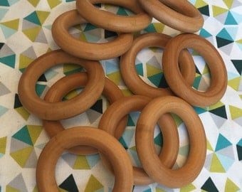 Set of 10 ORGANIC Finished Wood Rings 2.5" or 3" for Baby Teething Rings Wooden ring sealed w/ 100% Organic Beeswax / Coconut Oil CPSIA BULK