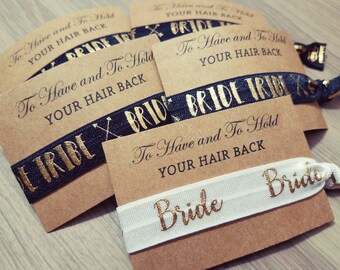 Bachelorette Party Favors | Black + Gold Bride Tribe Hair Tie Favor | To Have & To Hold Your Hair Back Favor | Bachelorette Hair Tie Favor