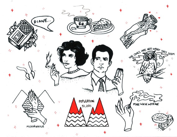 twin peaks tattoo flash sheet 8x10 print line art dot work twin peaks tattoo flash sheet 8x10 print line art dot work