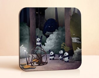 Catching The Pie Monster Coaster | Cute Coaster | Kids Coaster | Gift for Him | Gift for Her | Gift For Kids | Wood Coaster | Drink Coaster
