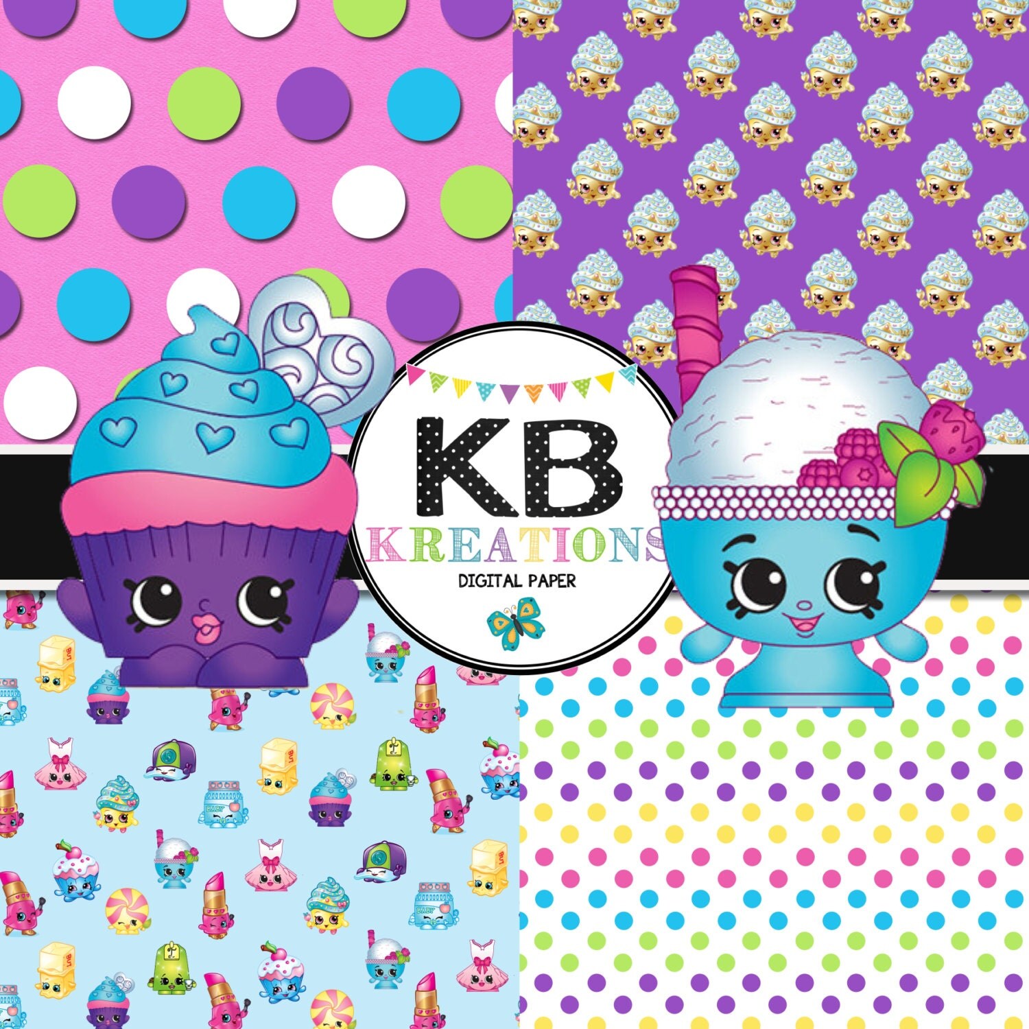 SHOPKINS Digital Paper Pack 30 Papers 200 by KBKreations209