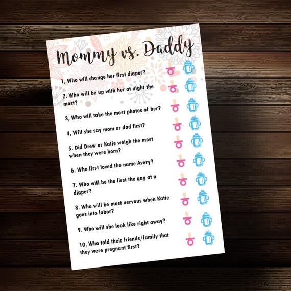 Mommy vs. Daddy Baby Shower Quiz