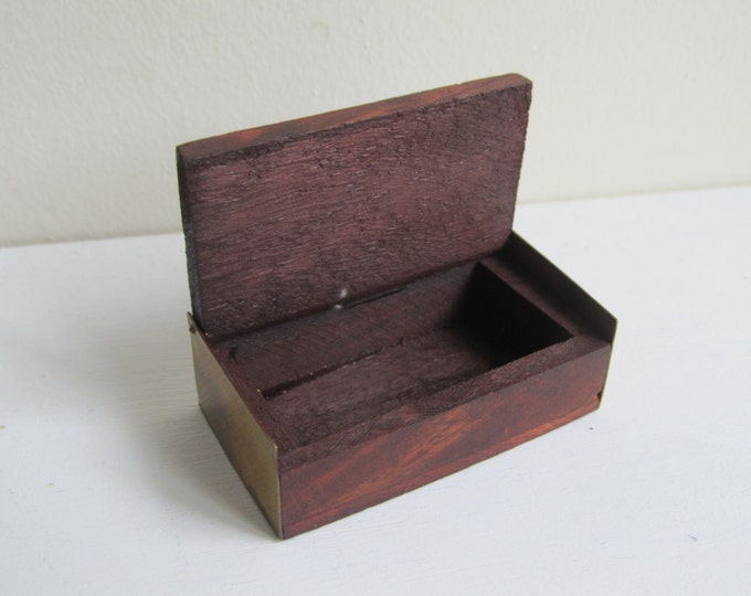 Tiny Wooden box, small snuff, patch or stamp box, small collectible brass decorated case, treen, gift idea for him, cufflink box, ring box