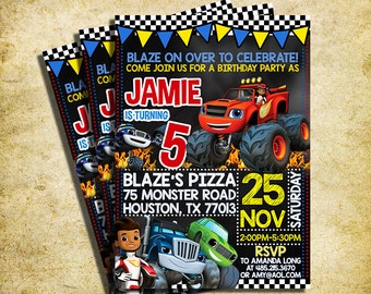 Blaze And The Monster Machines Invitation - Blaze And The Monster Machines Chalkboard Birthday Invite - Printable And Digital File