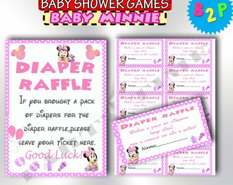 Baby Minnie Mouse Diaper Raffle, Printable Diaper Raffle Pink, Minnie Mouse Diaper Raffle Sign & Tickets Inserts, Instant Download - bm2