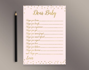Dear Baby, Baby Shower Games, Wishes for Baby, Pink and Gold Polka Dots Baby Shower game ideas, Wishes for Baby Girl, Fun Baby Shower