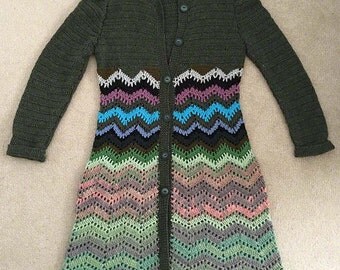 Crochet semi-wool women's coat, Aklamena handmade