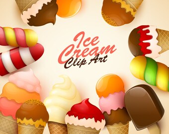 Ice cream clip art. Ice cream clipart collection. Vector craphic.
