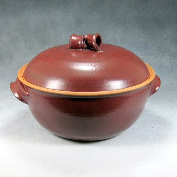 Red Large Ceramic Casserole Dish With Lid Wheel Thrown