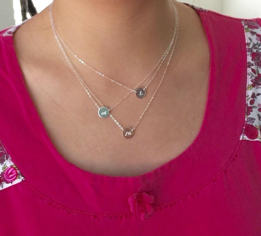 Small Circle Layered Necklace Double Initial Charm by hotmixcold