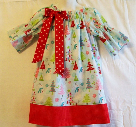 Girls Christmas Trees on Light Blue Peasant by SewingGallerybyBarb