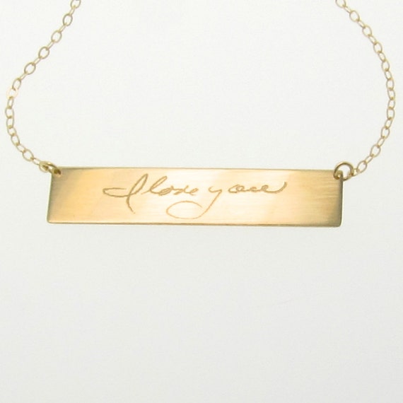 handwriting bar necklace custom Nameplate Handwritten YOUR Gold Custom Handwriting Necklace