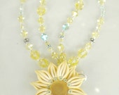 Polymer Clay Floral Pendant Necklace Beaded Necklace Summer Jonquil Mint Swarovski Crystals