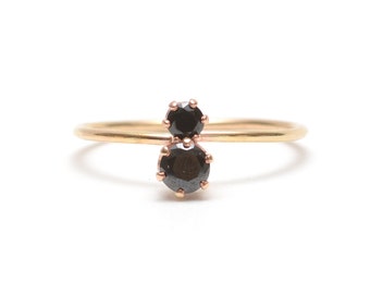 Éthiques bague de fiançailles, bague Pierre noire, Luxe fine bague en or, noir + bague en or, or 14 k remplir bague binaire noir