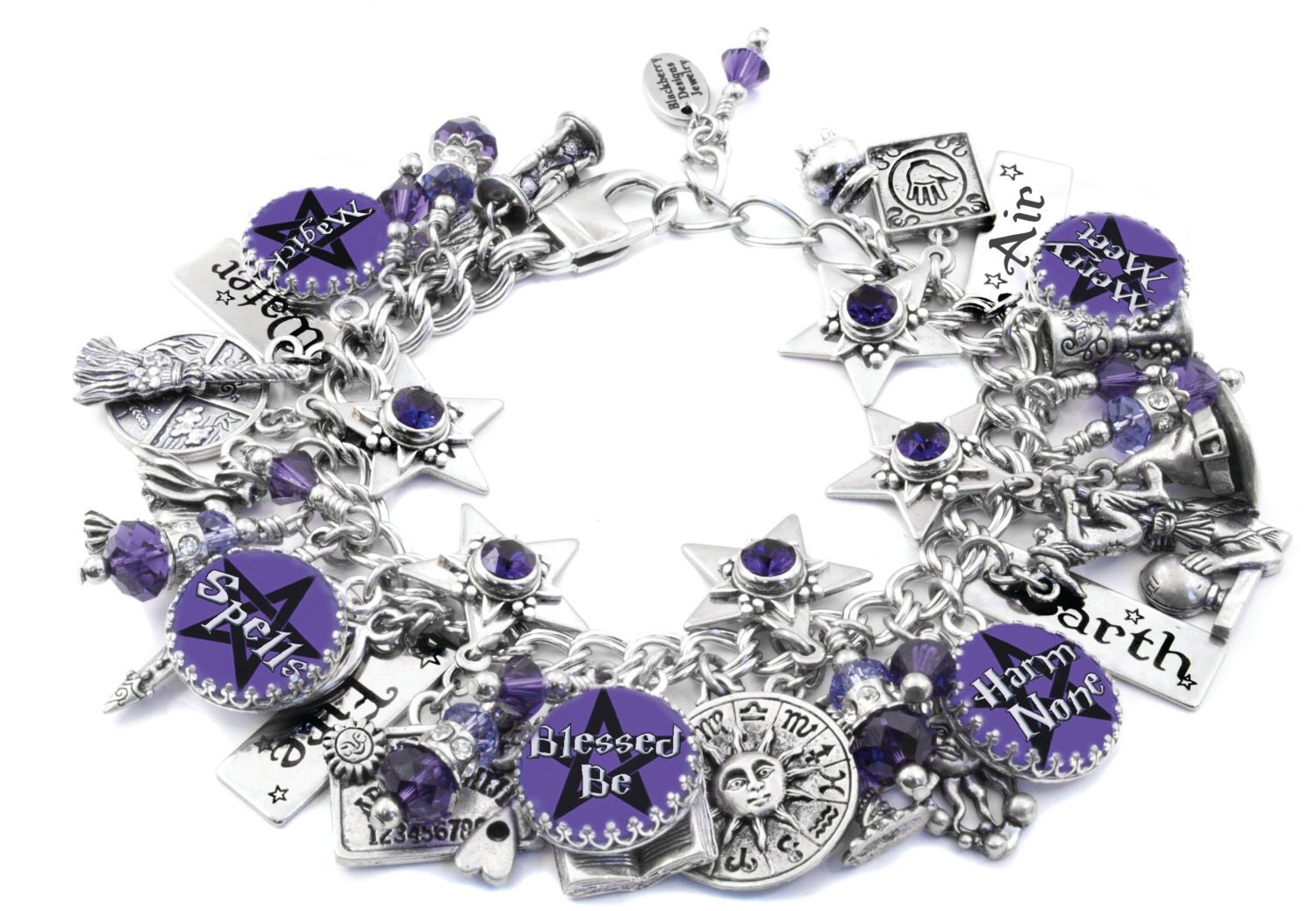wiccan charm bracelet, wiccan jewelry, wiccan bracelet, wicca charm bracelet, halloween bracelet, witch charm bracelet