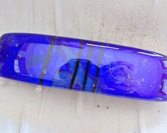 Medium Fused Dichroic Glass Barrette, Cobalt Blue, French Made Barrette Clip