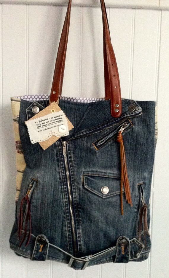 Items similar to Upcycled Jean Vest Tote on Etsy