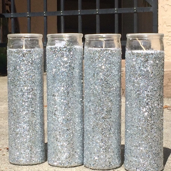Silver Glitter Tall Candle Holders Wedding Party Favors 7