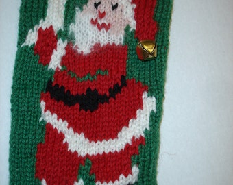 Personalized Knitted Christmas Stocking with Santa and Stockings Hung with Care Vintage Design