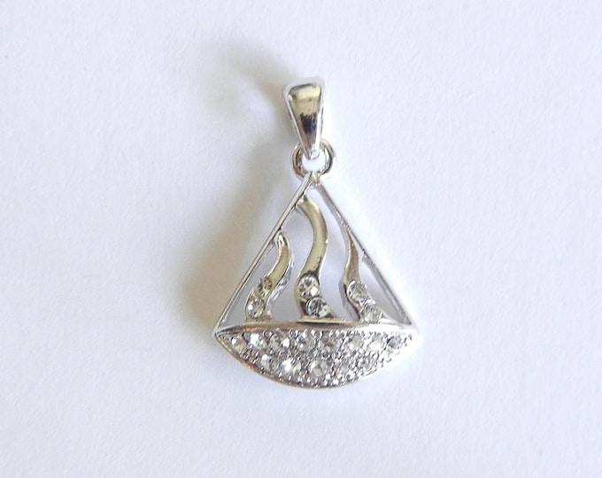 Silver-tone Rhinestone Sailboat Pendant - Nautical