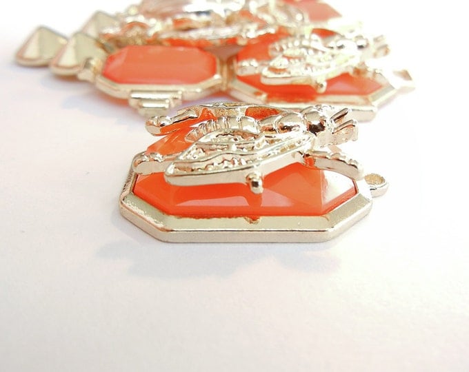 Set of Bug Pendant and Charms Orange Acrylic Gems