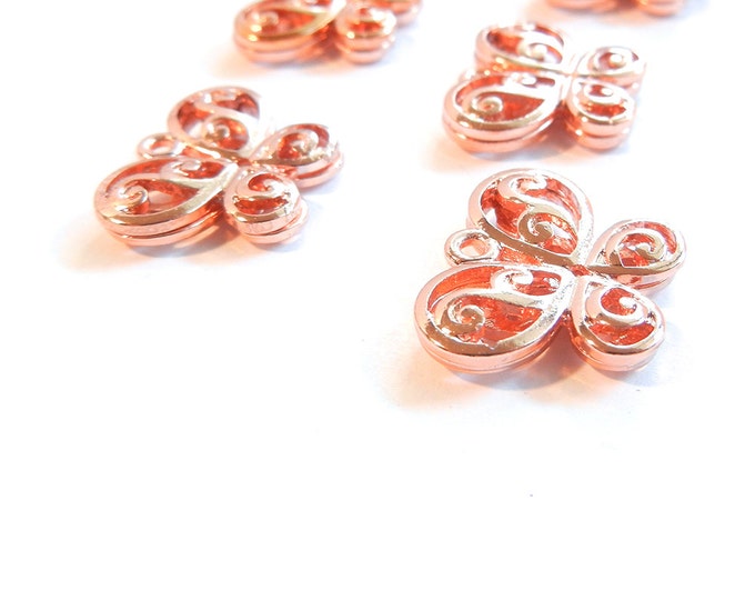 6 or 3 Pairs of Bright Copper-tone Dimensional Butterfly Charms