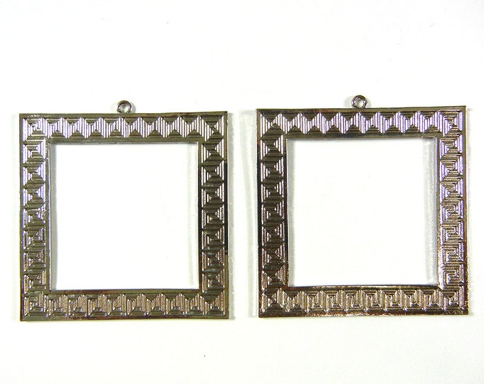 Pair of Large Flat Square Charms Roman Design Silver-tone