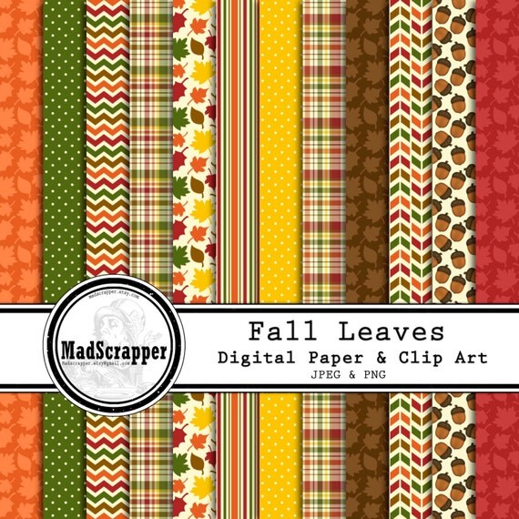 Items similar to Digital Scrapbook Paper Fall Leaves Paper and Clip Art ...