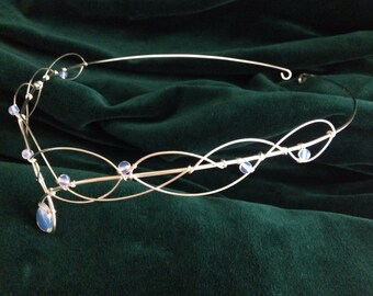 Silver Moonstone Elven Celtic Medieval Renaissance Wedding Headdress Circlet Tiara Headband Bridal Prom Headpiece