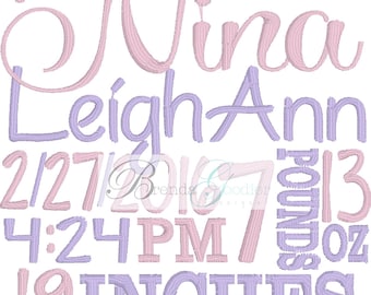 Baby Boy/Baby Girl Birth Announcement/Saying/Embroidery Design/Made to Order/Custom Design/Personalized Design/4x4 or 5x7
