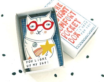 The Instant Comfort Pocket Box - cat with shooting star - you light up my sky - cheer up box