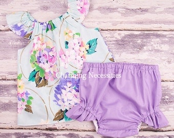 Baby Girl Clothes, Toddler Girl Clothes, Baby Girl Coming Home Outfit, Baby Shower, Flutter Top and Diaper Cover in Delightful Mint