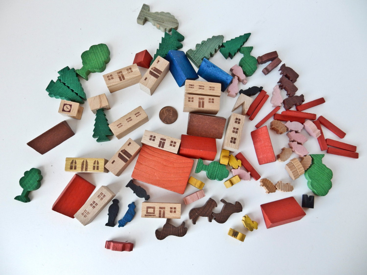 Toy Wood Village Farm Set 85 Wood Blocks East Germany