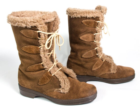 Items similar to VTG 70's Wooly Winter Brown Suede Boots size 6 Womens ...