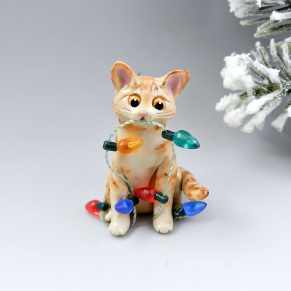 Orange Tabby Cat Christmas Ornament Figurine by TheMagicSleigh