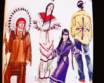 Native American Indian Costume Pattern UNCUT Mens Womens Adult Size Xs to XL Indian Maiden Indian Chief Sewing Pattern