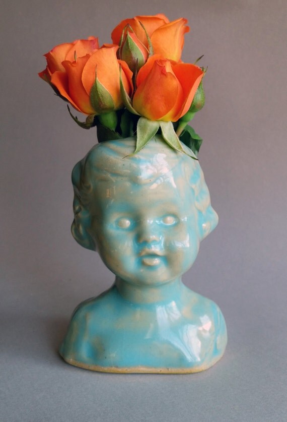 Baby Doll Head Vase Aqua doll head vase